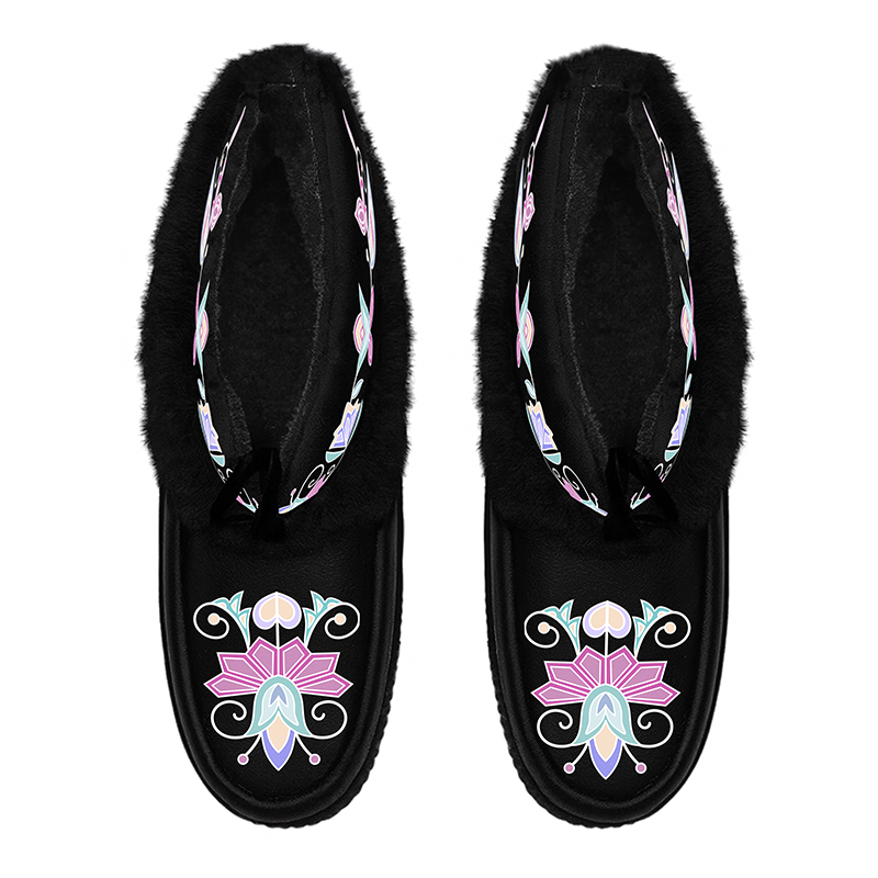 Moonlit Frost Black Leather MocLux Ankle with Fur