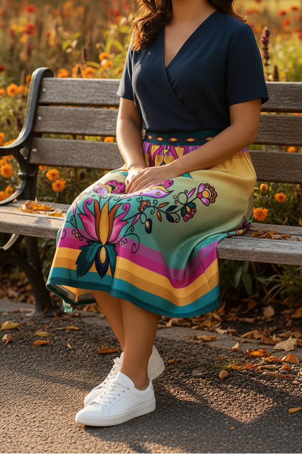 Copper Prairie Petals V1 Midi Skirt