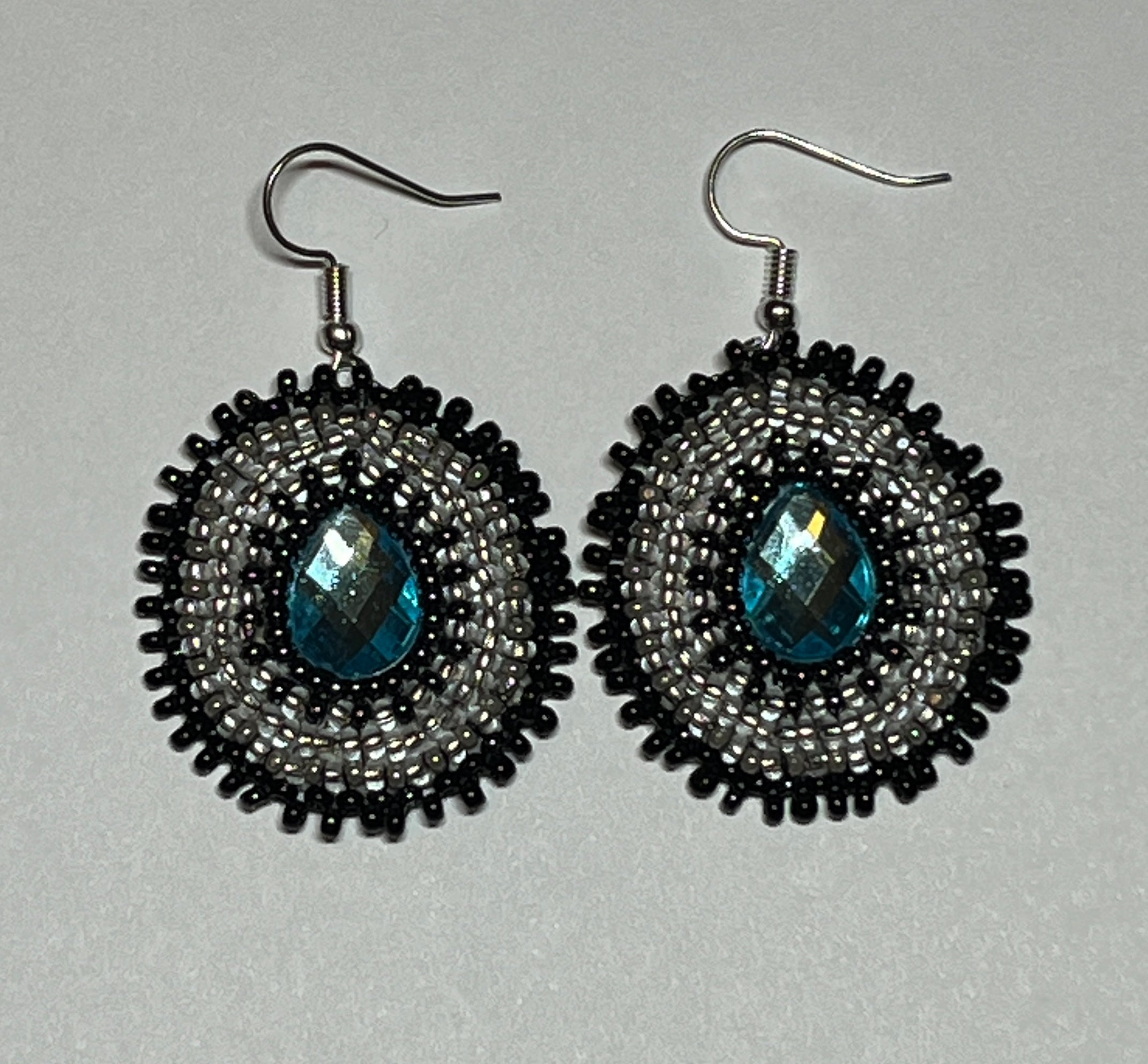 Brandon Swain Novlesky Teal Crystal Black Edge Teardrop Earrings