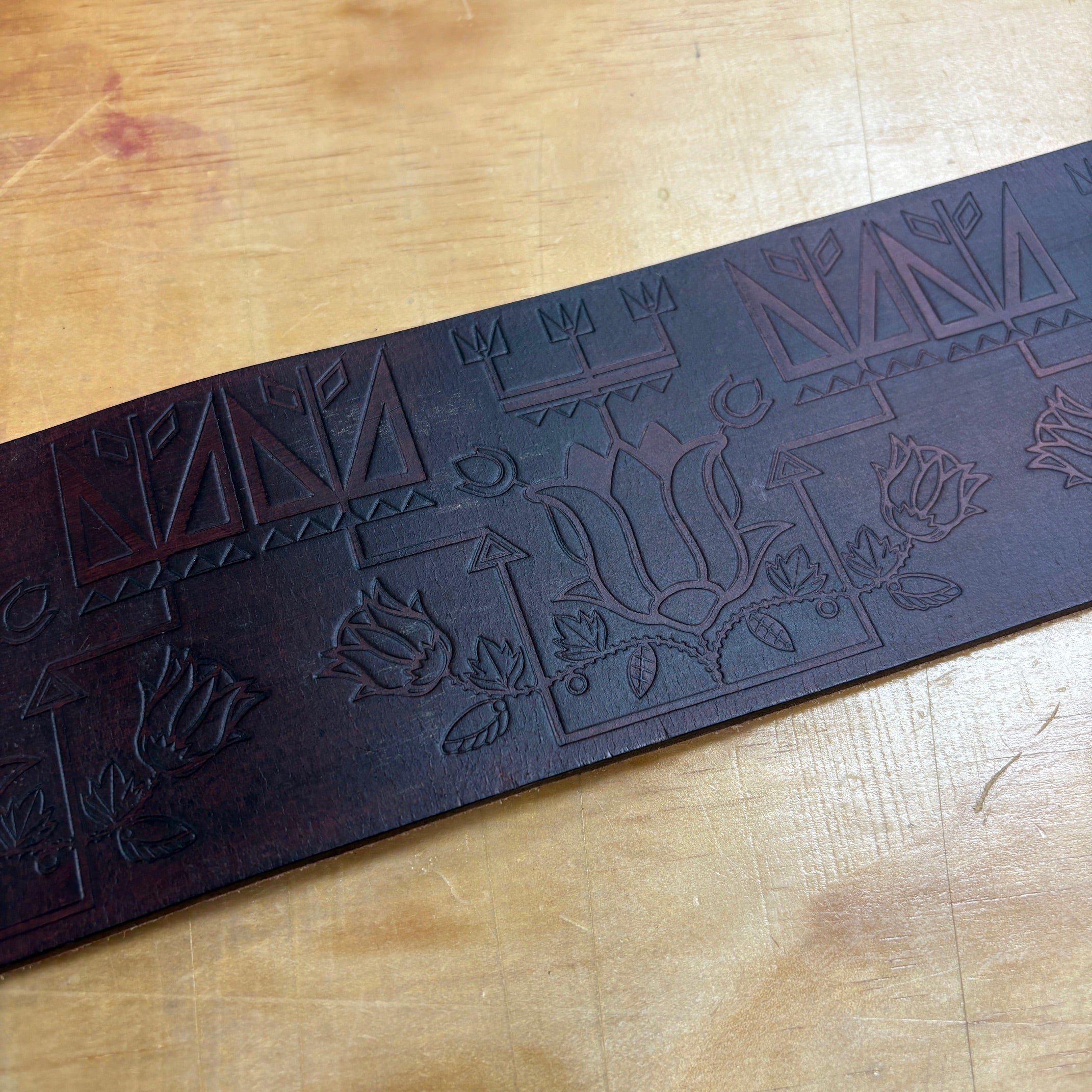 Handmade 38 in Brown Floral Geometric Buffalo Belt