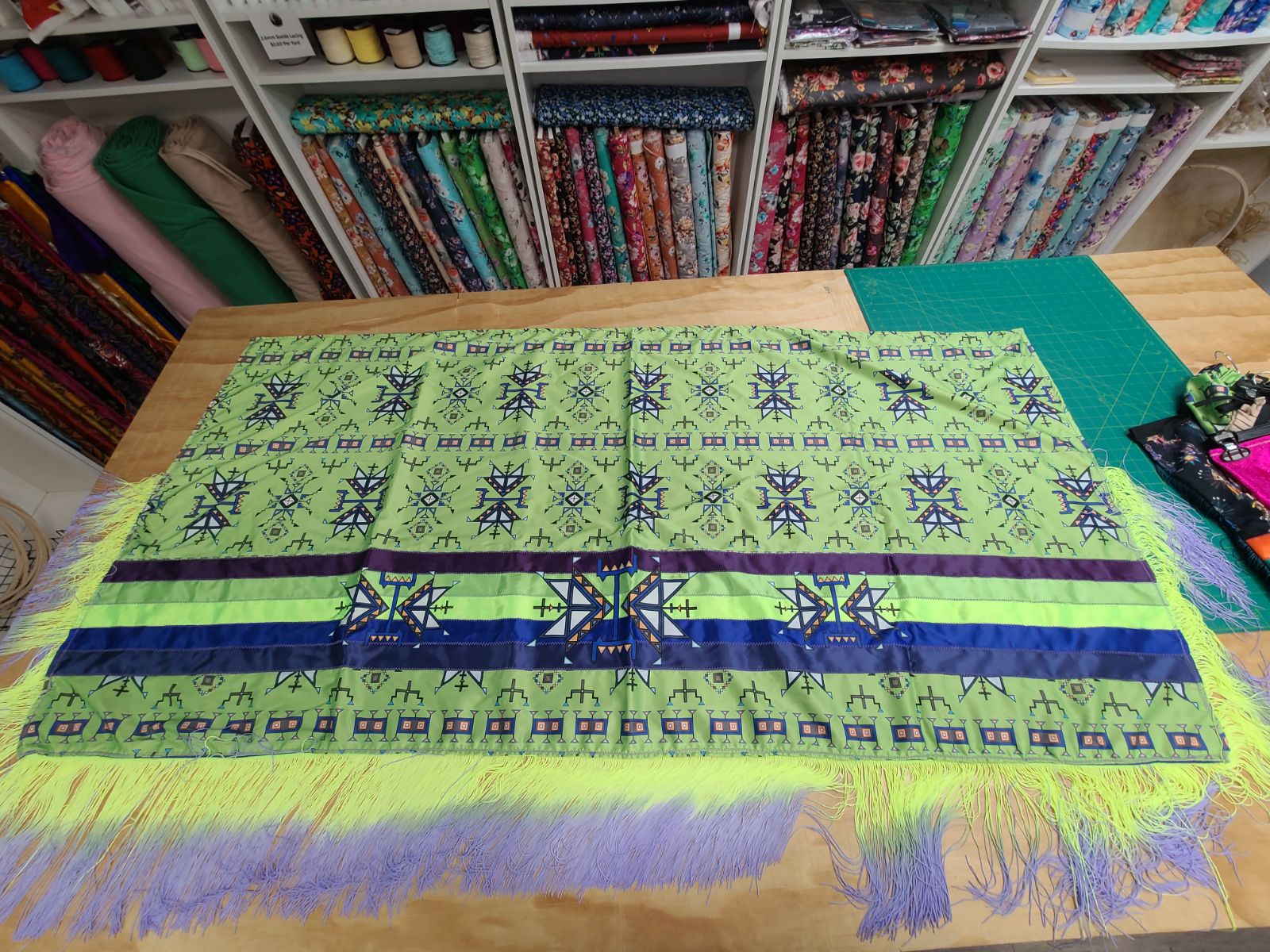 Green Satin Fancy Shawl and Skirt Set
