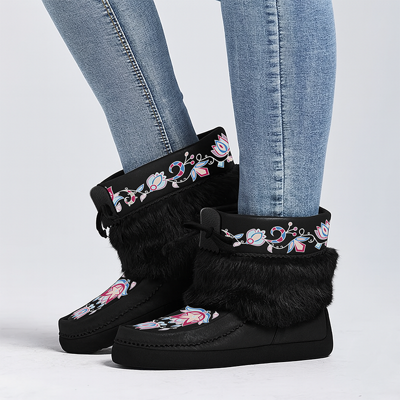 Northern Ember Black Leather MocLux Ankle with Fur