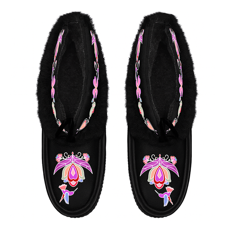 Frosted Leaf Spirit Black Leather MocLux Ankle with Fur