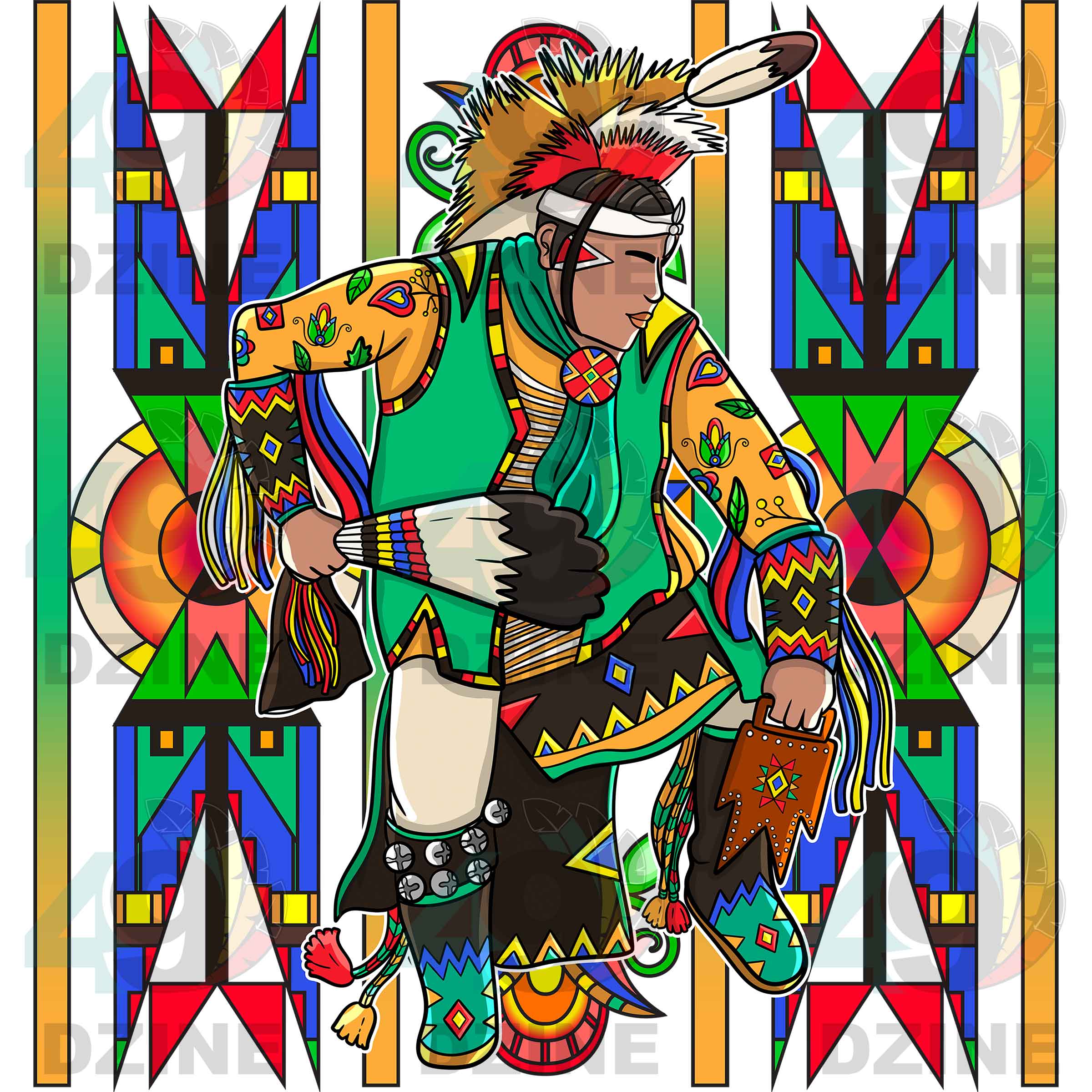 Fancy Dancer 13 with Geometric Design Transfer (Various Sizes)