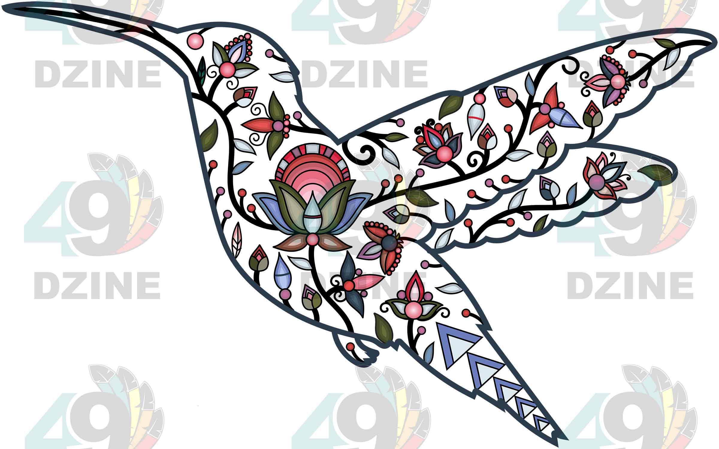 Hummingbird Floral Animals 02 Various Sizes