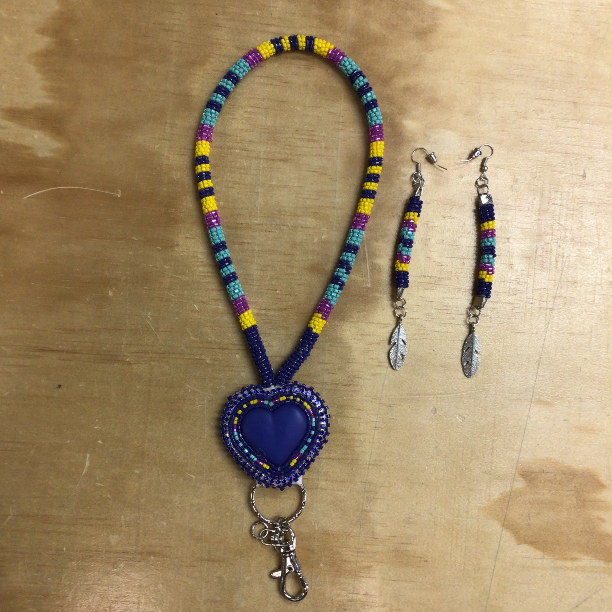 Anastasia Poucette Beaded Heart Keychain Matching Earrings