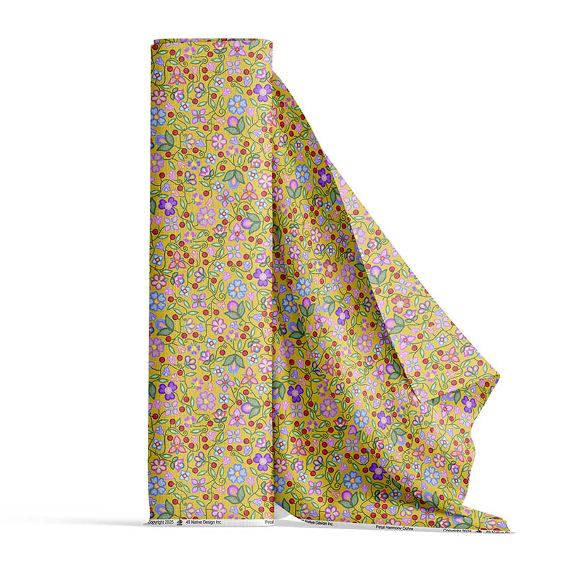 Petal Harmony Ochre Cotton Poplin
