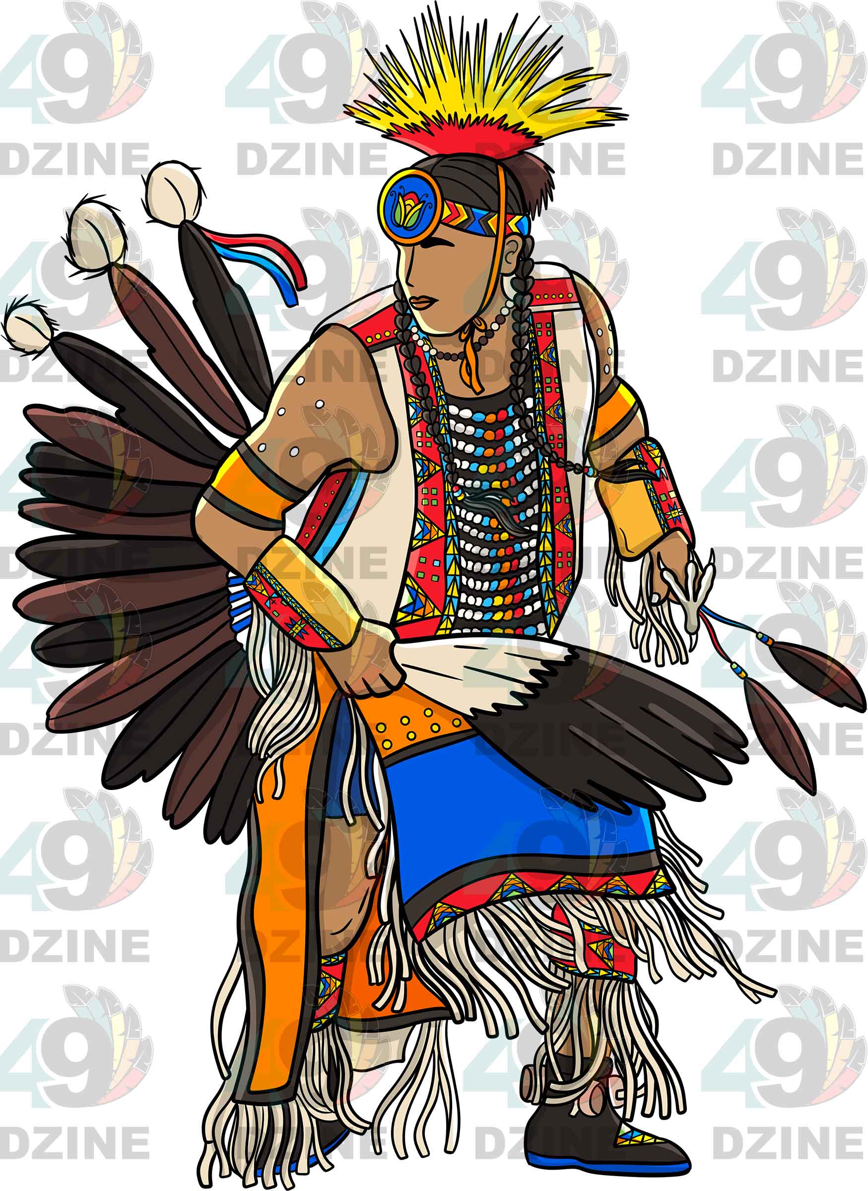 Traditional Powwow Man Dancer 3 Colored UV Sticker
