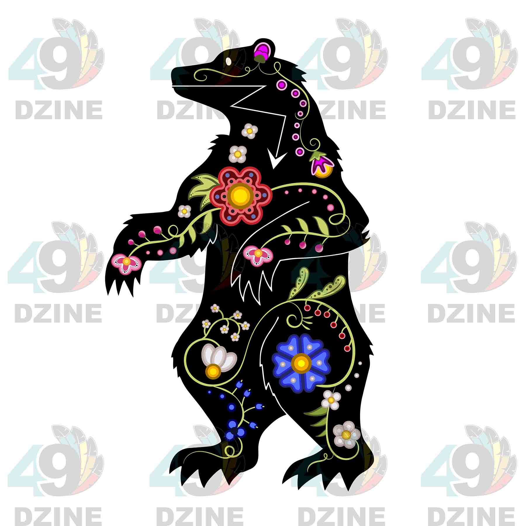 Floral Bear Stand Black UV Sticker