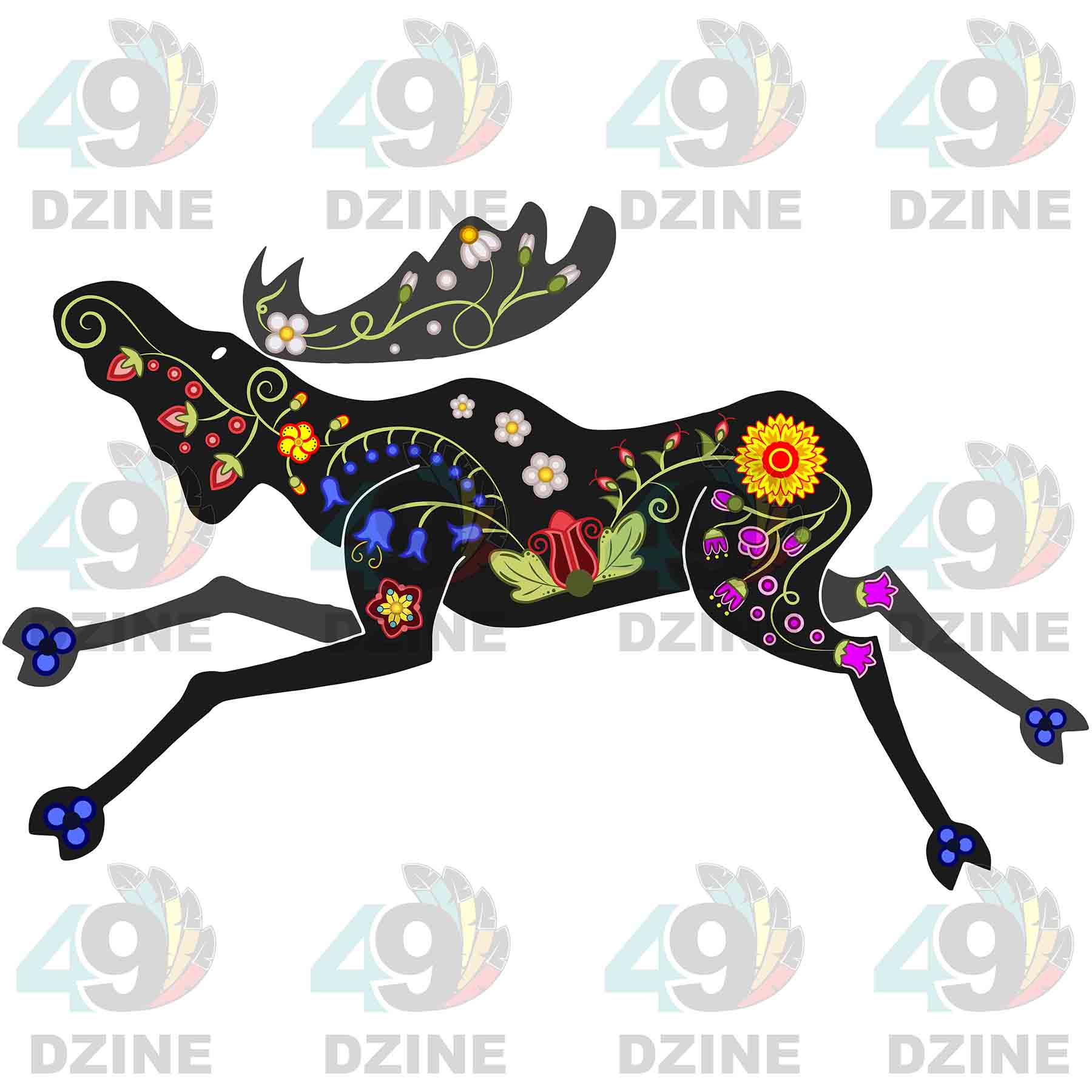 Floral Moose Black UV Sticker